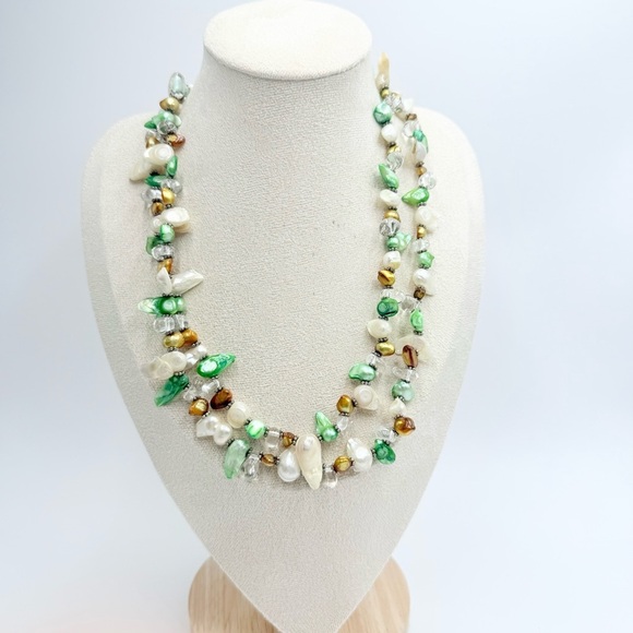 Vintage Green Abalone Shell Beaded Multi Strand Necklace - Picture 1 of 7